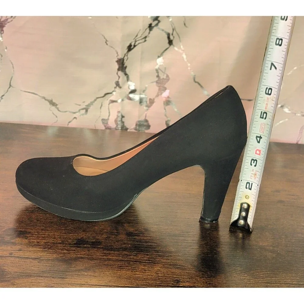 Classic Black Suede Size 8 Platform 3 inch Pump Mary Jane Office Party
